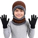 Kids Winter Woolen Cap, Neck Scarf Muffler Gloves Set for Boys & Girls | Warm Beanie, Fleece Lined Neck Warmer & Gloves | Winter Accessories Set for Age (4 to14Y)