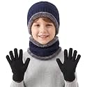 Kids Winter Woolen Cap, Neck Scarf Muffler Gloves Set for Boys & Girls | Warm Beanie, Fleece Lined Neck Warmer & Gloves | Winter Accessories Set for Age (4 to14Y)