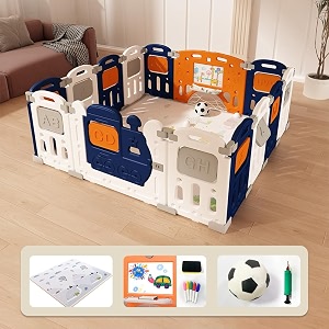 15m15m baby playpen safe fence free-installation foldable fence with crawling mat amp drawing pens amp football for 6m-6y babykids blue14