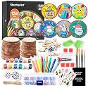 Kids Wood Painting Craft Kit, Glow-in-the-Dark Paint and Diamond Painting on Wood Slices with Stickers & Wiggle Eyes, Ideal Arts and Crafts for Kids Ages 5-12, Gifts for Halloween, Christmas, Birthday