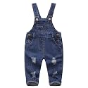 KIDSCOOL Toddler Baby Denim Overalls Ripped Holes Jean Bib Romper Jumpsuit
