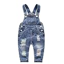 KIDSCOOL Toddler Baby Denim Overalls Ripped Holes Jean Bib Romper Jumpsuit