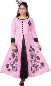 kidscute girls maxifull length party dress pink full sleeve