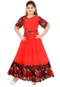 KidsCute Girls Maxi/Full Length Party Dress (Red, Full Sleeve)