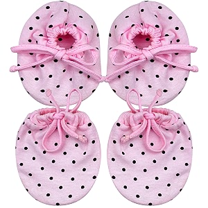 knotted cotton booties and mittens for new born baby girl and baby boy multicolor 0-6 month - set of 2 pair