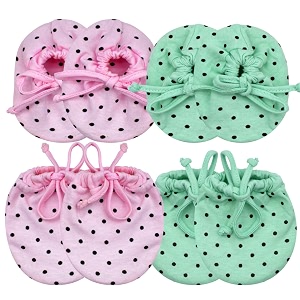 mittens amp booties set for babies cotton soft knotted mittens and booties for new born babykids mittenstying knotted baby mitten and bootiesmulticolor 0-6 month - pack of 4 set