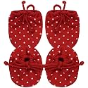 Newborn Baby Soft Cotton Mittens and Booties - Cotton Knotted Mitten for Toddler and Kids (Red Color, 0-6 Months) - Pack of 2 Set
