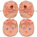 Newborn Baby Boy's &amp; Girl's Soft Cotton Mittens and Booties set/Cotton Cloth Tying Knotted Kids Mittens and Booties/Mittens for Infant/Baby Mittens (Multicolor, 0-6 Month) - Pack of 2 pair