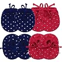 Soft Cotton Knotted Mittens and Booties Set for Baby (Multicolor, 0-6 Month) - Pack of 4 set