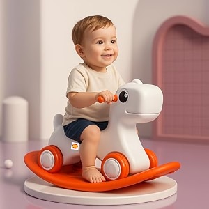 kidsmate 3-in-1 baby push ride-on rocking horse amp balance board  safe non-toxic amp durable toy for toddlers  silent wheels amp back support  indoor amp outdoor fun perfect for kids 1-4 yrs - white