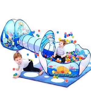 kidsmate 3-in-1 ball pool tunnel for kids 1-5 years  foldable pop-up tent with crawling tunnel ball pit amp playhouse  indooroutdoor activity toy for boys amp girls  balls not included  blue