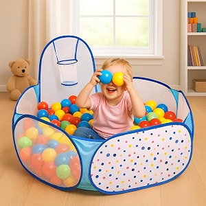 kidsmate foldable hexa ball pool for kids  pop-up playhouse with dotted print amp mesh walls  indoor and outdoor activity ball pool for toddlers 2 years amp above  balls not included -blue