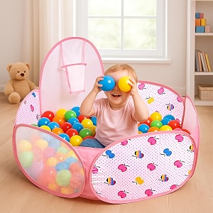 kidsmate foldable hexa ball pool for kids  pop-up playhouse with dotted print amp mesh walls  indoor and outdoor activity ball pool for toddlers 2 years amp above  balls not included -pink
