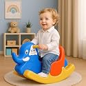 Kidsmate Rolling Elephant Ride-On Rocker for Toddlers | Safe & Fun Rocking Toy for Boys & Girls Aged 12–36 Months | Sturdy Build, Bright Colors – Blue, Red & Yellow | 25kg Weight Capacity