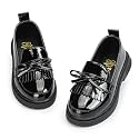 KIDSUN Toddler Dress Shoes Boys Girls Oxford Shoes Kids Wedding Church Dress Shoes PU Leather Lace Up School Uniform Loafer Flats（Toddler/Kids）
