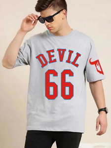 kidswing men printed round neck cotton blend grey t-shirt