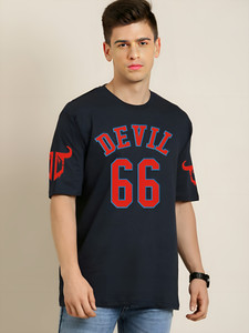 kidswing printed men round neck navy blue t-shirt