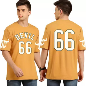 kidswing men graphic print round neck cotton blend yellow t-shirt
