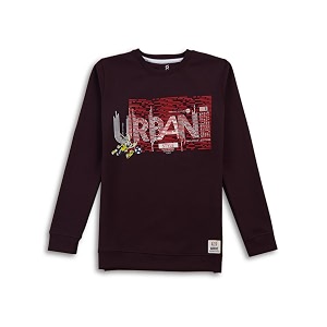 Kidz Boys Maroon Printed Crew Neck Full