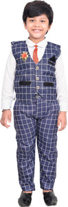 kidzarea boys festive  party shirt waistcoat and pant set dark blue pack of 1