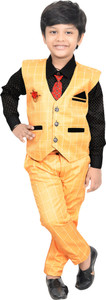 kidzarea boys festive  party shirt waistcoat and pant set yellow pack of 1