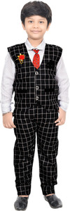 kidzarea boys festive  party shirt waistcoat and pant set black pack of 1