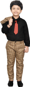 kidzarea boys festive  party shirt waistcoat and pant set brown pack of 1