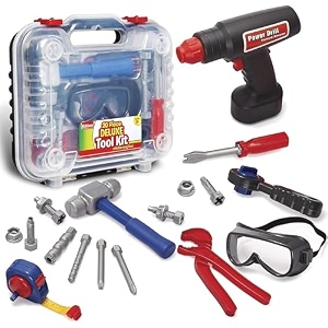 kidzlane durable kids tool set with electronic cordless drill amp 20 pretend play construction accessories multi
