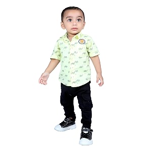 kidzo baby boys printed regular fit half sleeve shirt light yellow