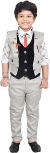 kidzwing boys festive  party shirt waistcoat and pant set grey pack of 1