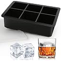 Kienlix BPA Free 6 Big Ice Tray Mold Giant Jumbo Large Food Grade Silicone Ice Cube Square Tray Mold DIY Ice Maker Ice Cube Tray, 1 Pc(Black)