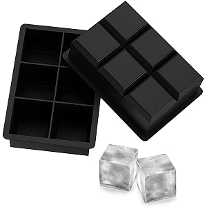 kienlix silicone ice cube trays large size flexible 6 cavity ice cube square molds for whiskey and cocktails keep drinks chilled 2 pcs black