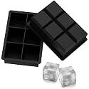Kienlix Silicone Ice Cube Trays Large Size Flexible 6 Cavity Ice Cube Square Molds for Whiskey and Cocktails, Keep Drinks Chilled (2 Pcs, Black)