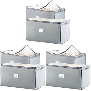 kika homs jumbo 130 l extra large storage bag breathable blanket storage bags  clothes storage bag for comforter and quilts organisation bedding with clear viewing top set of 6 grey xxl size
