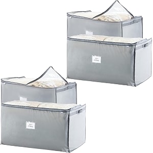 kika homs jumbo 130 l extra large storage bags breathable blanket storage bags  clothes storage bag for comforter and quilts organisation bedding with clear viewing top set of 4 grey xxl size
