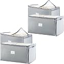 KIKA HOMS Jumbo 130 L Extra Large Storage Bags, Breathable Blanket storage bags | Clothes Storage Bag for Comforter, and Quilts, Organisation Bedding with Clear Viewing Top, Set of 4, Grey (XXL size)