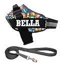 KIKA Pets Personalized Dog Harness | Dog Harness with Name | Customized Dog Vest Harness, Extra Small Size (for Below 5 kgs Dogs) Groovy Emoji with Padded Leash