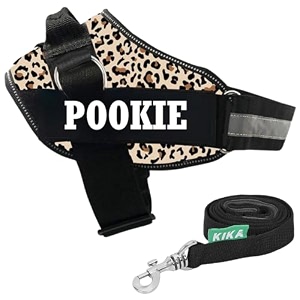 kika pets no pull dog harness with name  custom dog harness for large dogs german shepherd rottweiler extra large size for above 36 kg dogs leopard print with leash padded