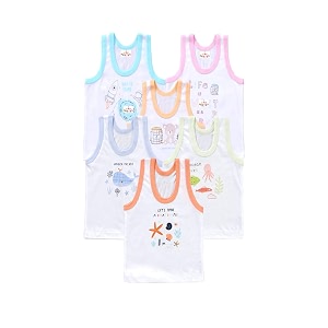 kike new born baby pure cotton printed regular fit sando innerwear baniyan kids vest infants sleeveless undershirts for cute boys girls 0-24 months pack of 6