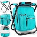 Kikerike Backpack Stool Cooler Chair Heavy Duty 200 LBS Max Load Portable Lightweight Stool Backpack Folding Fishing Cooler Seat for Camping Hunting Fishing - Blue-Green