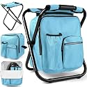 Kikerike Backpack Stool Cooler Chair Heavy Duty 200 LBS Max Load Portable Lightweight Folding Fishing Cooler for Camping Hunting Fishing - Sky Blue