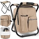 Kikerike Backpack Stool Cooler Chair Heavy Duty 200 LBS Max Load Portable Lightweight Stool Backpack Folding Fishing Cooler Seat for Camping Hunting Fishing - Sand