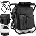 Kikerike Backpack Stool Cooler Chair Heavy Duty 200 LBS Max Load Portable Lightweight Folding Fishing Cooler for Camping Hunting Fishing - Black