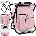 Kikerike Backpack Stool Cooler Chair Heavy Duty 200 LBS Max Load Portable Lightweight Stool Backpack Folding Fishing Cooler Seat for Camping Hunting Fishing - Pink