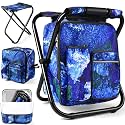Kikerike Backpack Stool Cooler Chair Heavy Duty 200 LBS Max Load Portable Lightweight Stool Backpack Folding Fishing Cooler Seat for Camping Hunting Fishing - Ocean