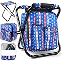 Kikerike Backpack Stool Cooler Chair Heavy Duty 200 LBS Max Load Portable Lightweight Stool Backpack Folding Fishing Cooler Seat for Camping Hunting Fishing - American Flag