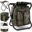 Kikerike Folding Stool Backpack Insulated Cooler Bag, Collapsible Camping Hunting Fishing Multifunction Chair with Front Pocket and Bottle Pocket for Outdoor Events, Hiking, Travel, Beach - Camo