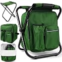 Kikerike Portable Stool Backpack Cooler Chair 200 LBS Max Load Folding Fishing Cooler Backpack Stool for Outdoors Hiking Beach Travel - Army Green