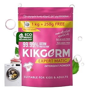 kikgerm expert matic front load detergent powder 4kg  9999 germ protection  free from harmful chemicals  tough stain removal in washing machines surf  3kg  1kg free
