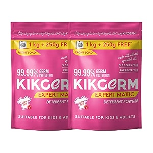 kikgerm front load detergent powder for tough stain removal white and coloured clothes plant based no harmful chemicals - 125 pack of 2